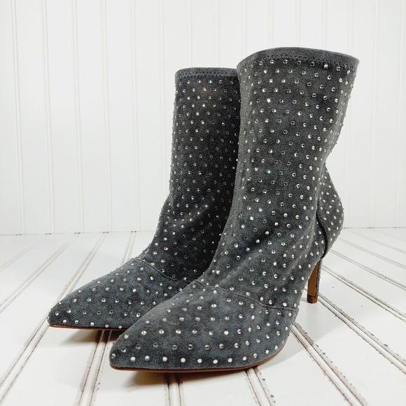Charles David Personal Gray Rhinestone Slip On Heeled Ankle Boots M510 - Picture 2 of 12